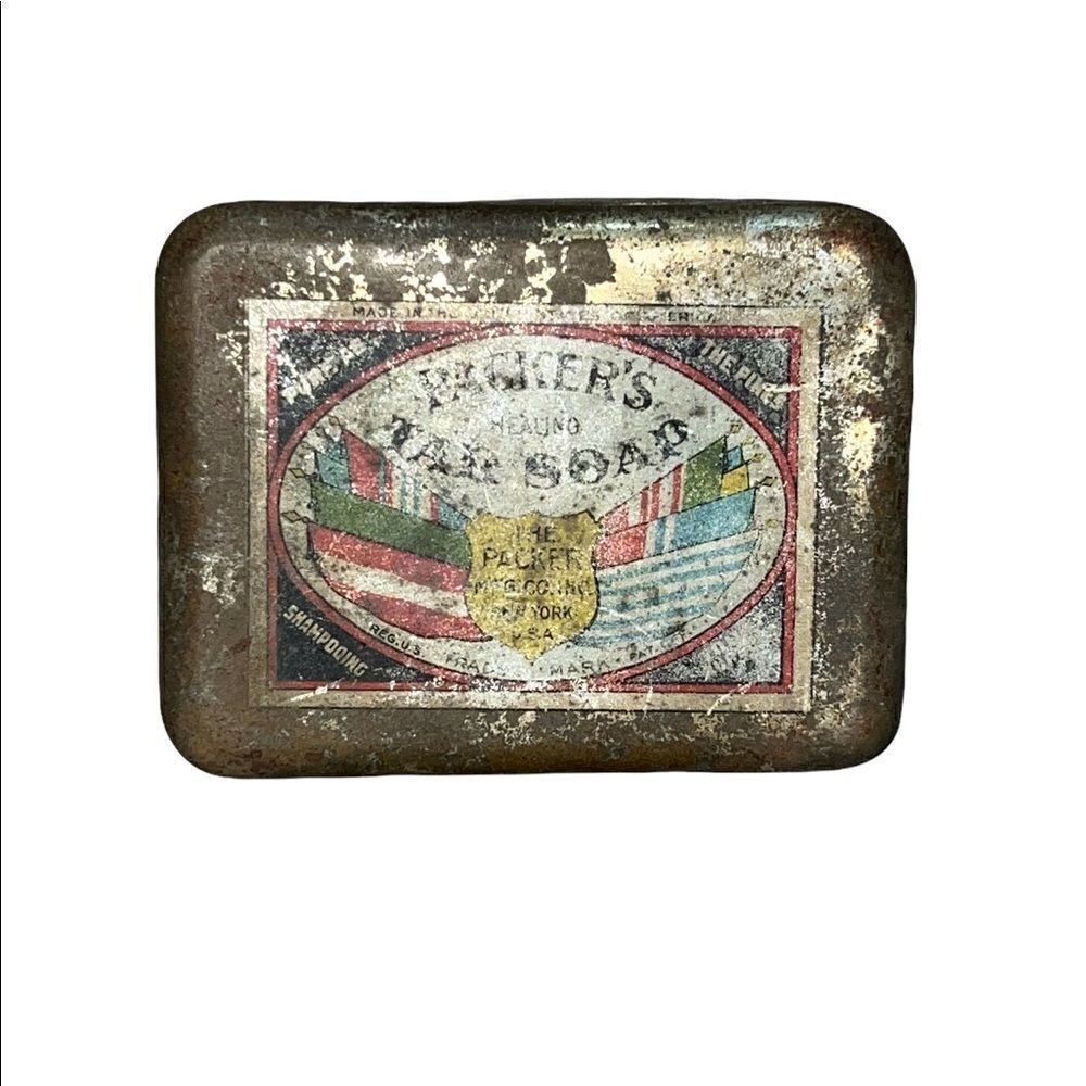Vintage 1939 Packer's Healing Tar Soap Steel Tin Made in Mystic Connecticut USA
